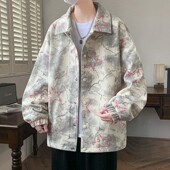 休闲潮流夹克星星衬衣扎染印花上衣翻领外套男 美式 青少年秋季 新品