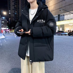 冬季青少年潮牌羽绒服男孩初中高中学生白鸭绒外套大童冬装防寒服