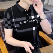 上衣潮流高端纯棉翻领半袖 撞色格子polo衫 夏季 t恤男士 体恤 男短袖