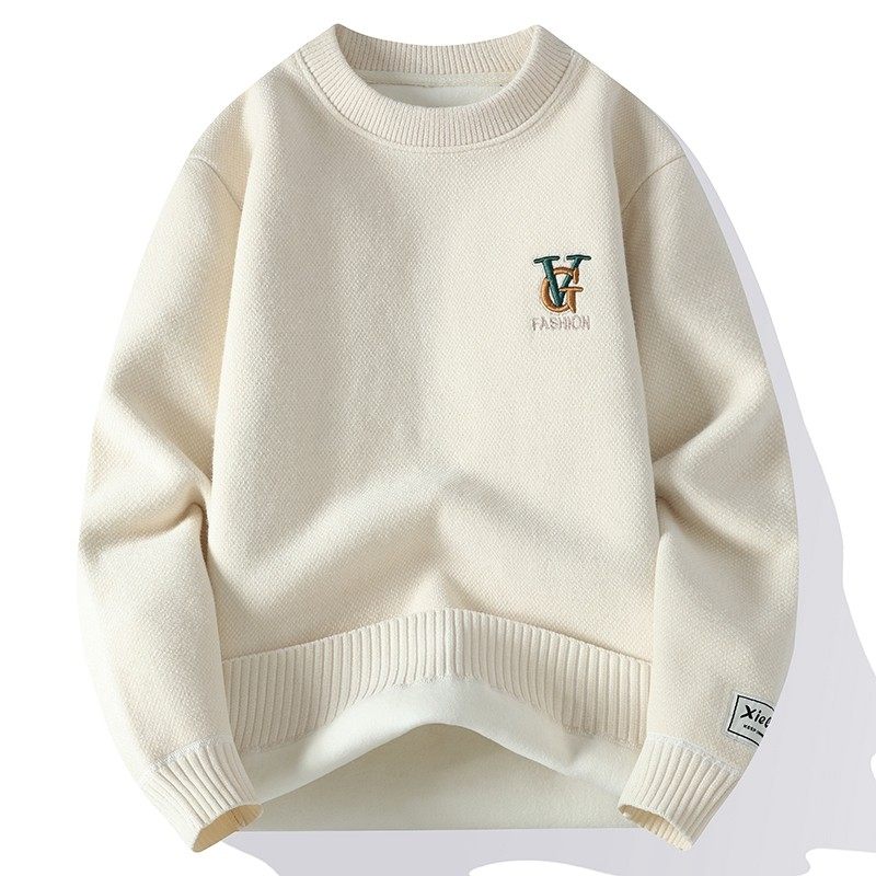 雪尼尔加绒加厚刺绣毛衣男秋冬季保暖针织打底衫宽松内搭男装线衣,运动服/休闲服装,运动套装,淘宝优惠券,粉丝福利购,淘宝优惠卷