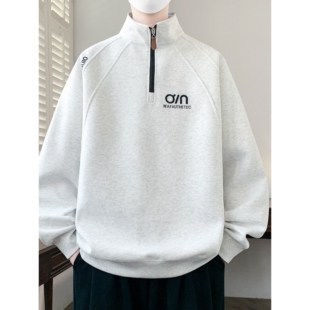 2026年春秋半高领卫衣男款 青少年初高中学生酷帅立领上衣内搭长袖