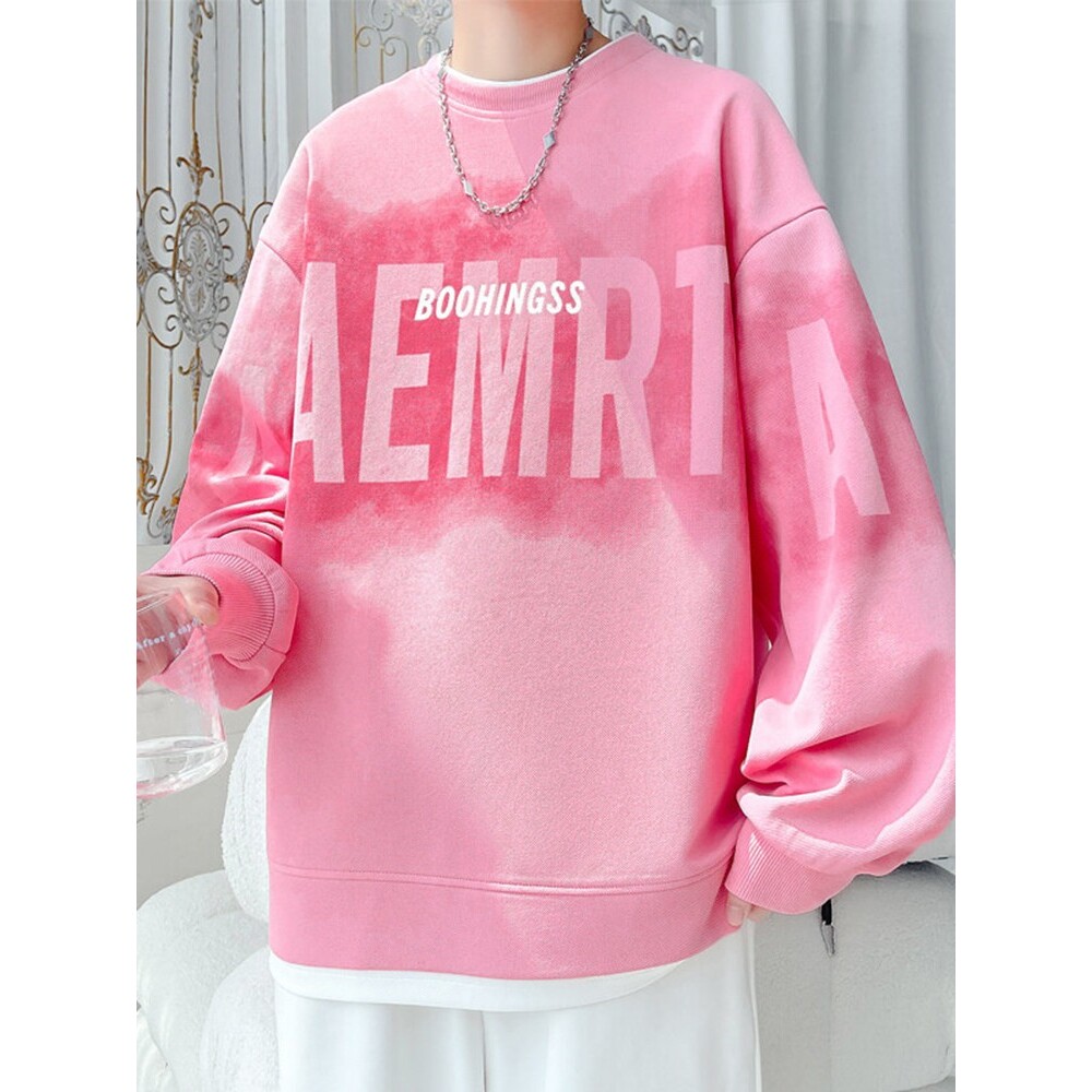 粉红色卫衣男款春秋季圆领打底衫青少年初中高中学生休闲长袖t恤