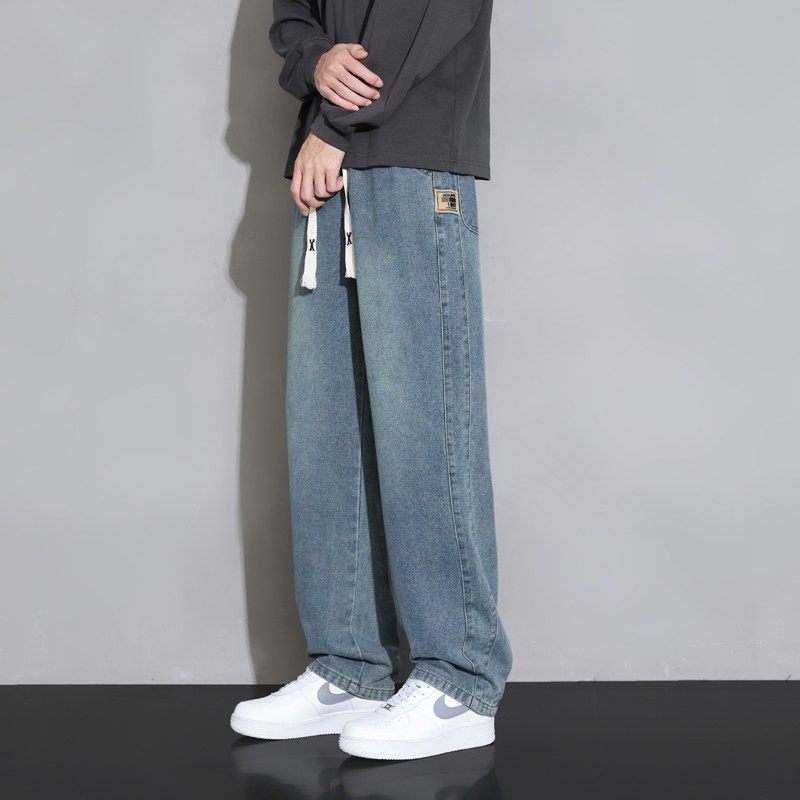 青少年秋冬直筒松紧腰牛仔裤2025新款男潮牌高端加绒加厚初中生高