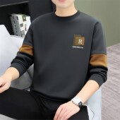 T恤打底衫 潮流刺绣加绒加厚长袖 上衣服 圆领2026春秋新款 卫衣男士