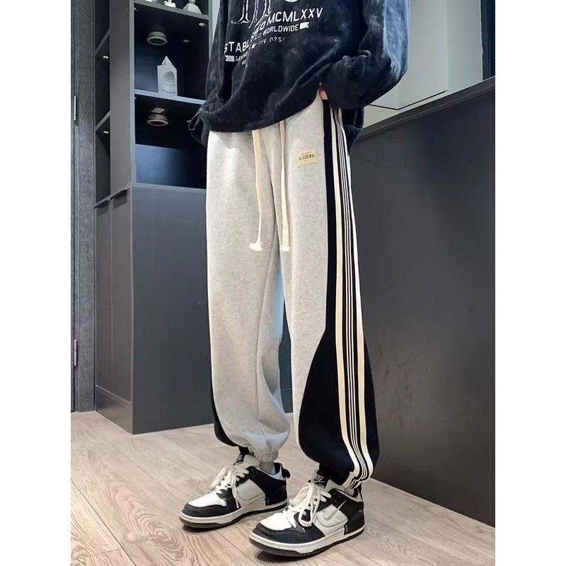 美式休闲九分裤男2026新款春秋季男款条纹束脚卫裤潮牌高街长裤子