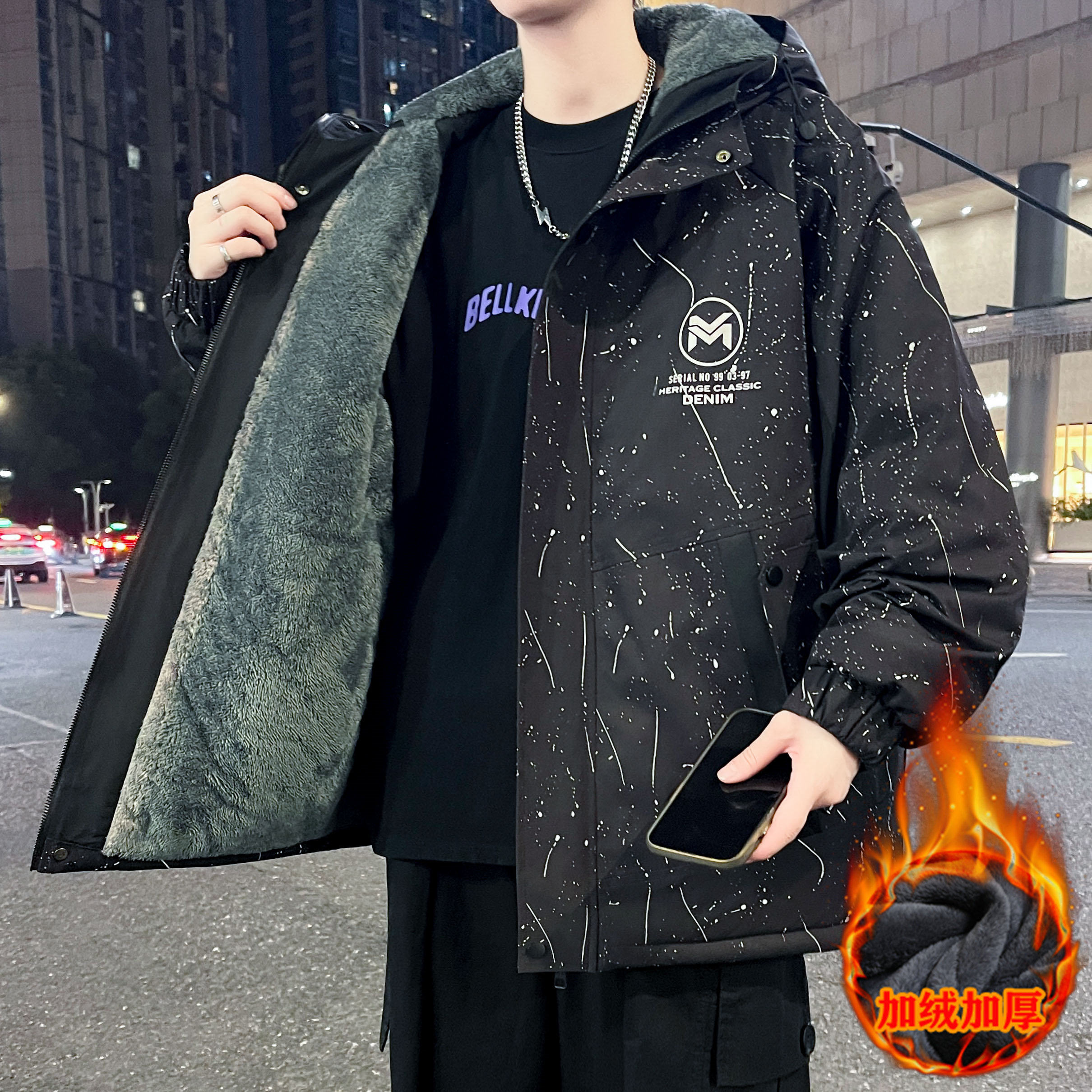 秋冬季青少年加绒外套男孩初中高中学生帅气加厚保暖棉服潮牌夹克,运动服/休闲服装,运动套装,淘宝优惠券,粉丝福利购,淘宝优惠卷