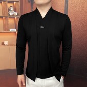 轻奢潮流假两件卫衣青年痞帅气上衣外套 T恤春秋季 男士 高端V领长袖