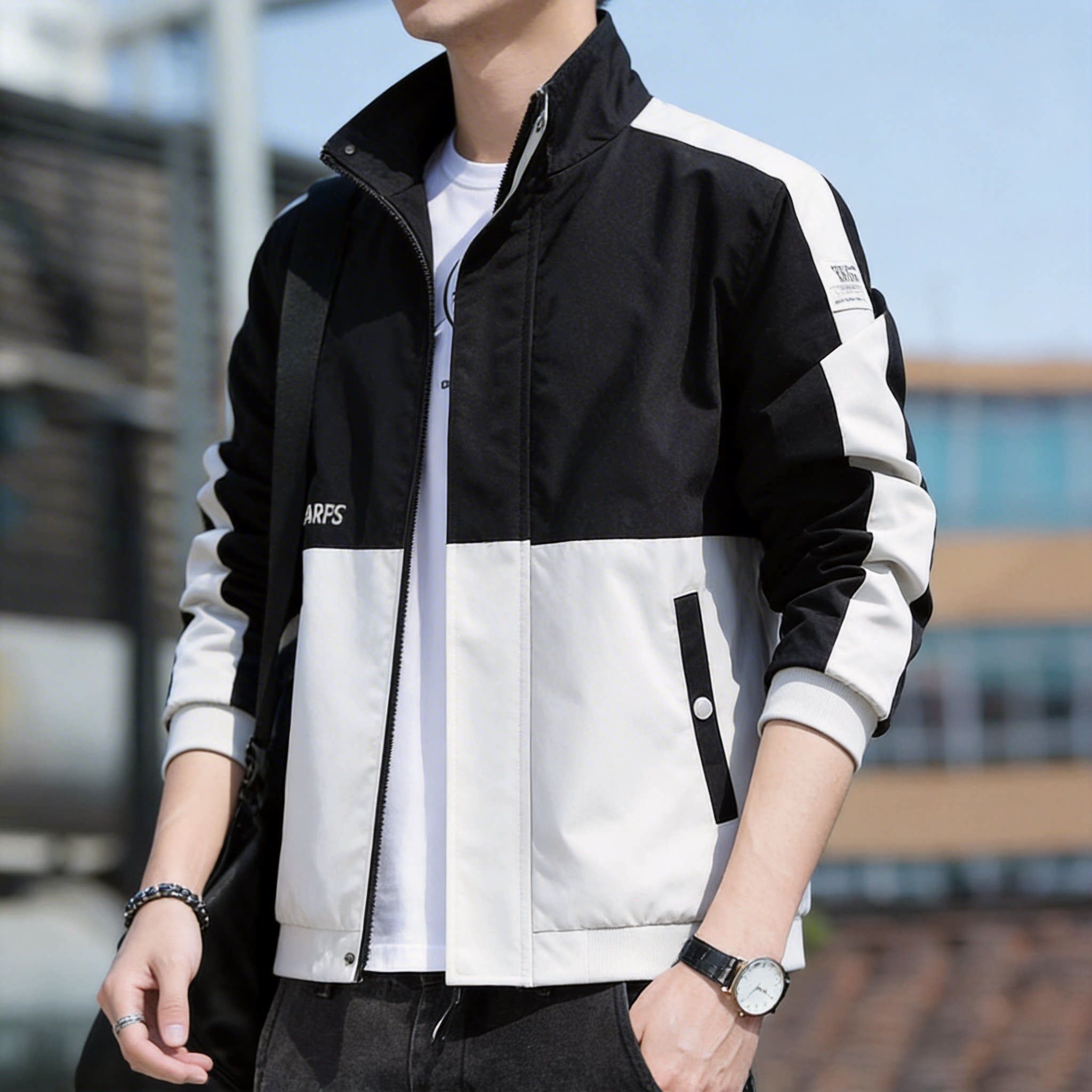 男士立领撞色夹克春秋季2026新款美式休闲外套冲锋衣春天薄款衣服