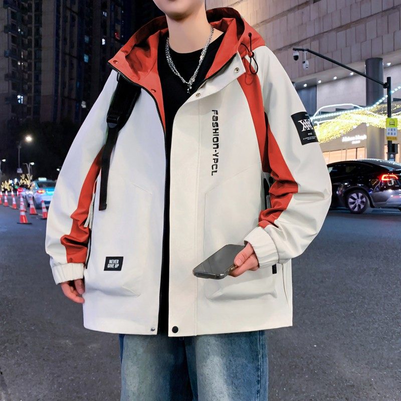 秋冬款连帽外套男孩初高中学生帅气拼接夹克宽松青少年冲锋衣上衣,运动服/休闲服装,运动套装,淘宝优惠券,粉丝福利购,淘宝优惠卷