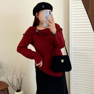 大码女装设计感不规则上衣女一字领毛衣2025冬款胖mm针织衫23588