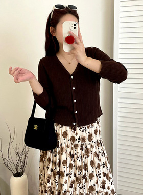 大码百搭休闲薄款外套2025春秋胖mm宽松针织开衫女短款小衫22916