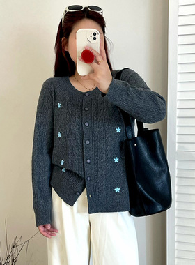 大码女装纹理感绣花针织衫女开衫2025秋款胖mm宽松气质外套23189