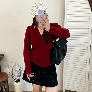 乃粒大码女装设计感假两件挂脖上衣2025秋冬胖mm打底针织衫23327