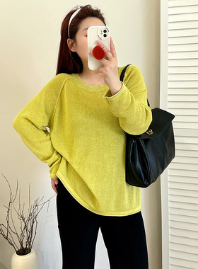 大码女装宽松圆领插肩袖上衣2025秋胖mm外穿内搭休闲针织衫23315