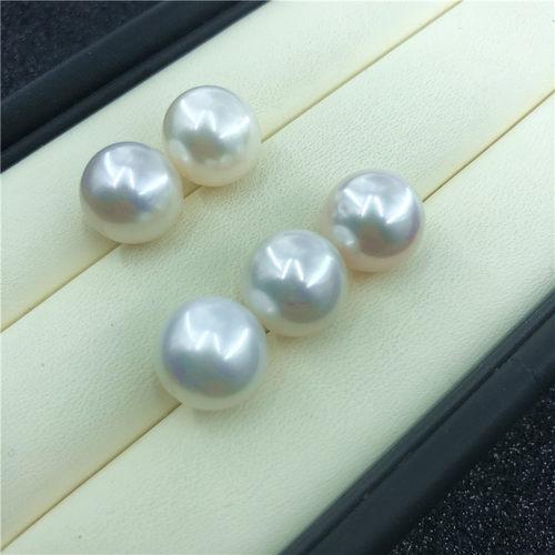 正品半孔大白珍珠12-13mm正圆形强光无暇天然淡水珍珠裸珠diy吊坠