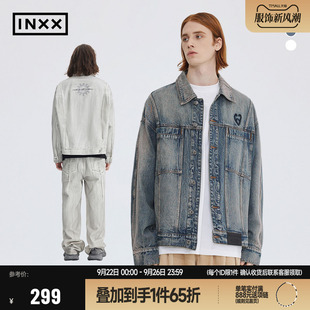 潮牌美式 夾克上衣 INXXAPYD復古做舊牛仔外套男女同款 李一桐同款