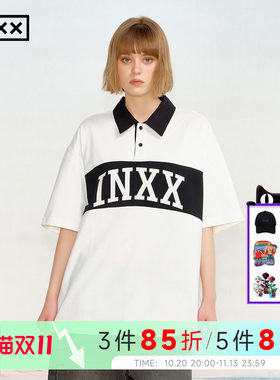 INXX青春学院风撞色POLO衫男字母印花翻领短袖T恤上衣情侣装