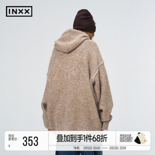 INXX美式休闲连帽毛衣男女冬季新款慵懒感含羊毛保暖针织衫