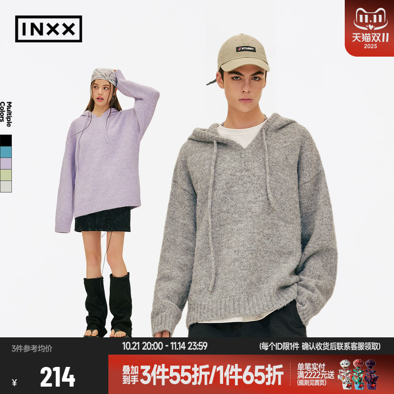 宽松针织衫INXX男女情侣连帽毛衣