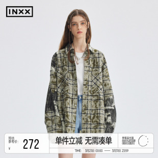 美式 INXX 男女同款 衬衫 复古做旧格子衬衣外套 潮流街头长袖