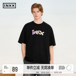 上衣女 T恤男立体撞色五分袖 王星越同款 INXX趣味拼接花形logo短袖