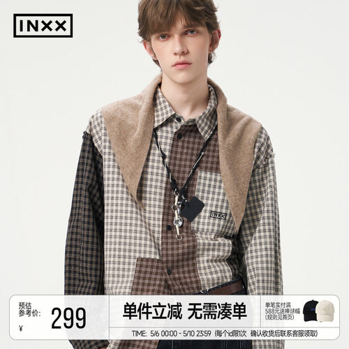 明星同款 INXX美式复古格纹衬衫少年感潮牌上衣休闲情侣衬衣外套