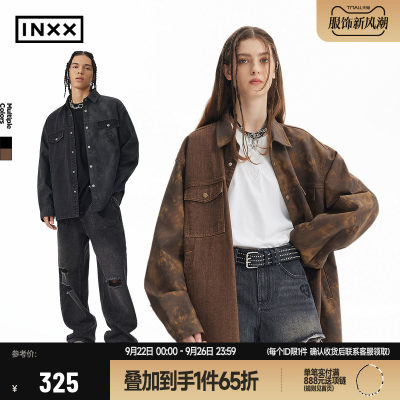 【INXX】APYD做旧复古牛仔外套男宽松解构拼接夹克休闲上衣情侣