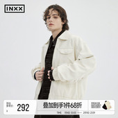 INXX 牛仔拼接PU皮外套男不对称毛边设计夹克 美式 APYD 时尚