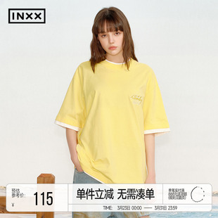 廓形宽松中袖 基本款 上衣潮牌 T恤男女同款 INXX撞色假两件短袖
