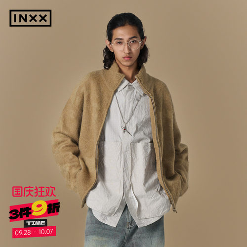 INXX美式复古运动风针织开衫时尚潮牌冬季宽松情侣款毛衣外套