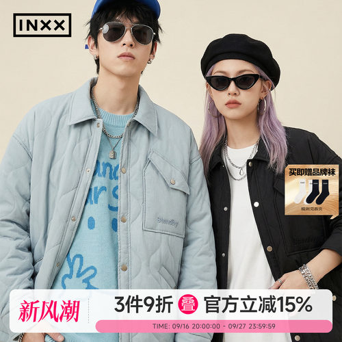 明星同款INXX Standby 工装感衬衫式羽绒服葫芦纹轻便保暖外套