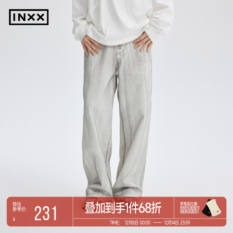 INXXAPYD 美式复古水洗牛仔裤男休闲直筒裤做旧阔腿长裤女