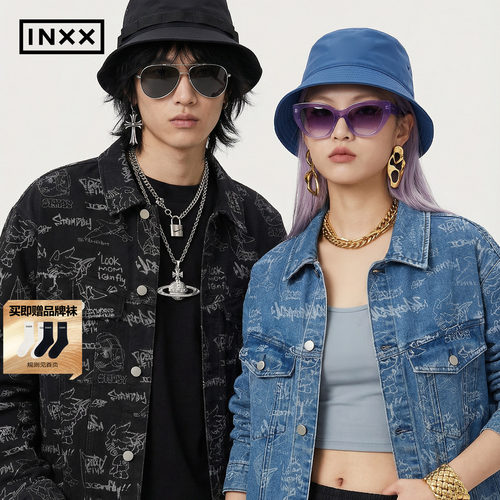 INXX满版数码印花牛仔外套男女同款设计感宽松休闲夹克上衣