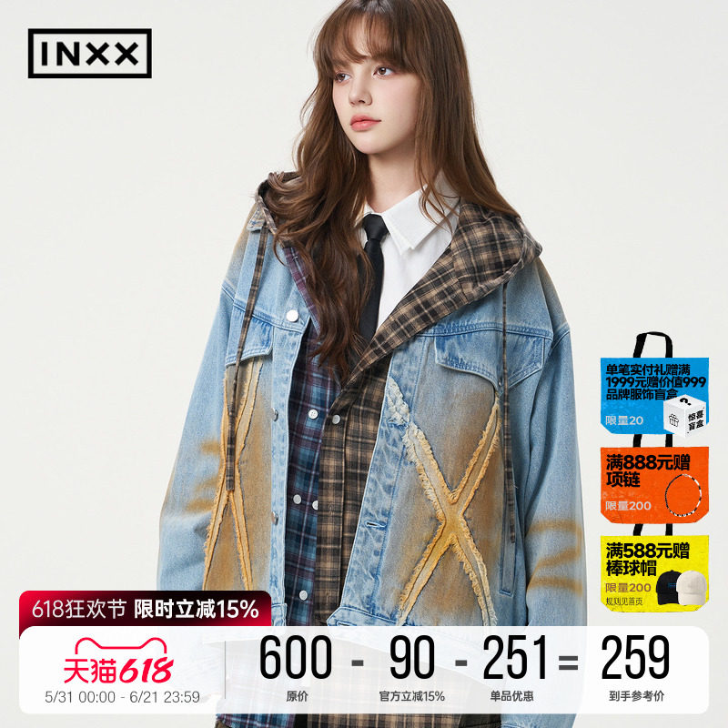 明星同款 INXX机车街头感喷染牛仔外套潮牌美式做旧宽松夹克男女