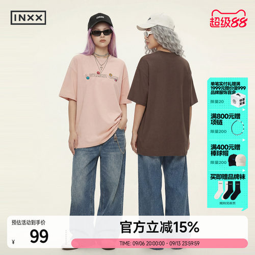 INXX趣味字母印花短袖t恤女2026新款纯棉宽松百搭圆领潮牌上衣男