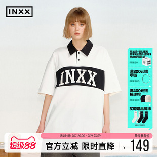 INXX青春学院风撞色POLO衫男字母印花翻领短袖T恤上衣情侣装