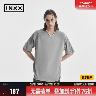 INXX APYD 小众个性 上衣女 插肩袖 T恤男领口错位结构拼接短袖
