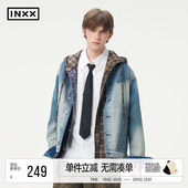 INXX复古做旧街头牛仔外套男时尚 拼接蜡染廓形酷飒夹克女