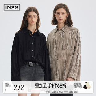 上衣情侣装 INXXAPYD 立体复古毛边衬衣男宽松休闲翻领衬衫