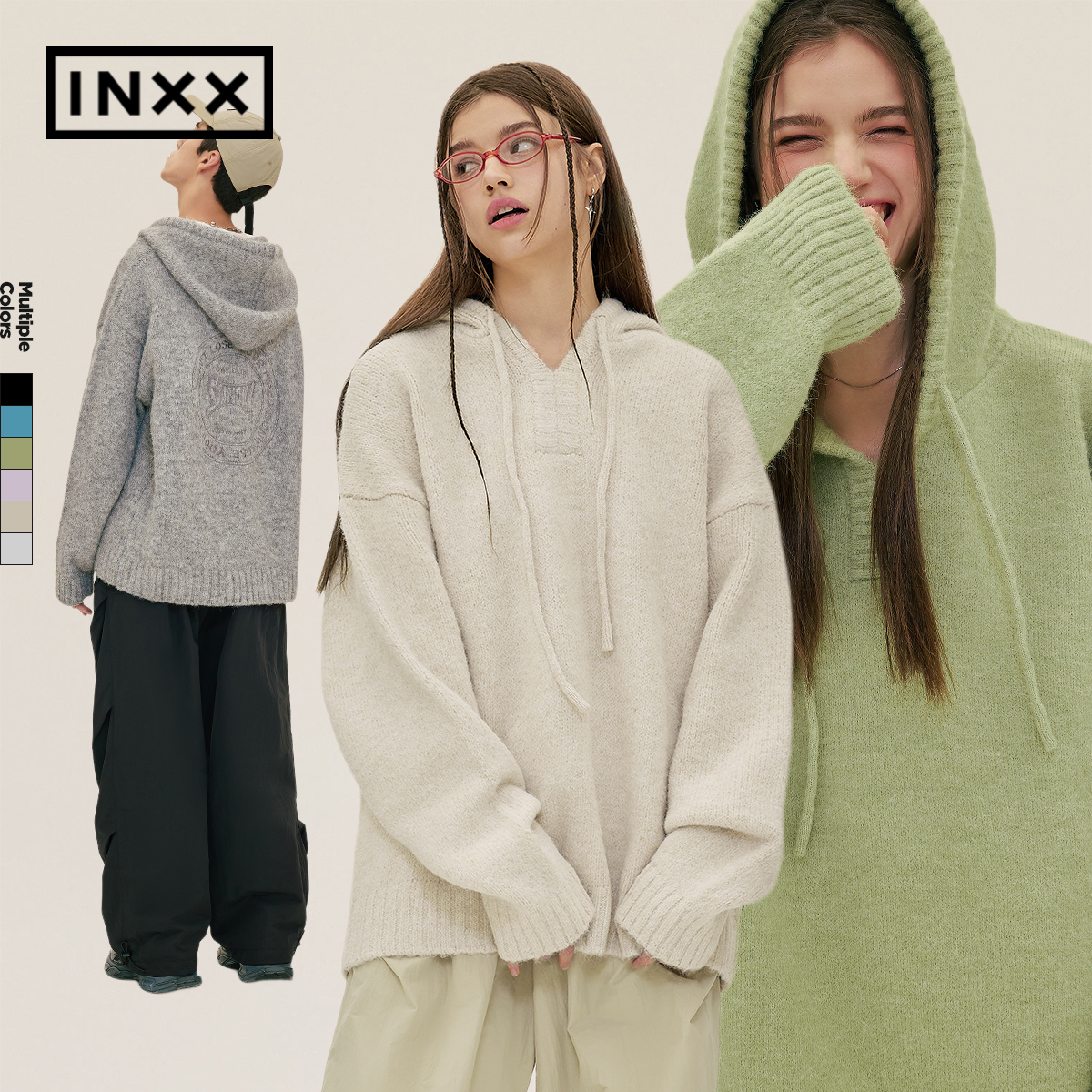 【INXX】Standby 潮牌宽松连帽针织衫情侣慵懒风毛衣XMD3060925