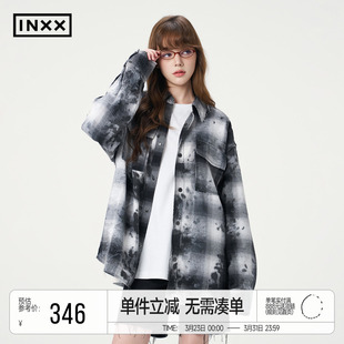 男女同款 衬衫 手工刷色衬衣 INXX复古斑驳感黑白格长袖 明星同款