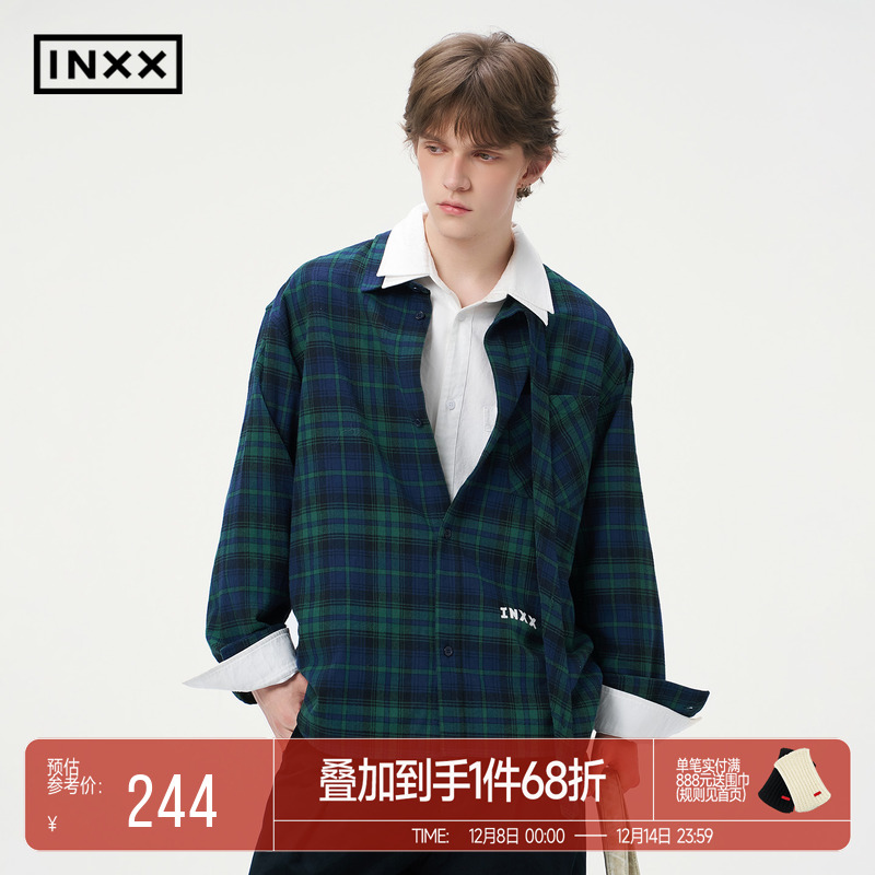 INXX明星同款 休闲学院风格纹长袖衬衫宽松上衣男女同款
