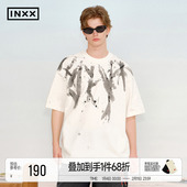 INXX甲骨文书法印花T恤男国风泼墨设计感宽松休闲短袖 五分袖
