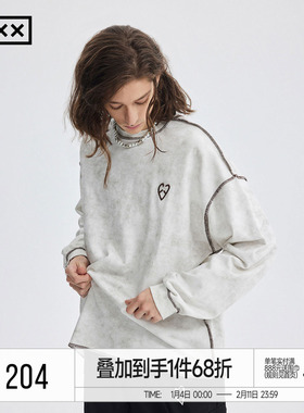 INXXAPYD 美式废土风长袖T恤男情侣装设计感套头衫春秋上衣女