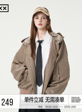 INXX复古老钱风连帽外套男女同款潮牌logo撞色宽松夹克上衣