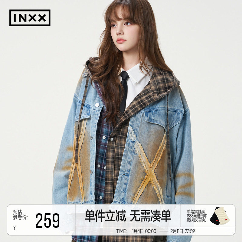 明星同款 INXX机车街头感喷染牛仔外套潮牌美式做旧宽松夹克男女,男装,牛仔外套,淘宝优惠券,粉丝福利购,淘宝优惠卷