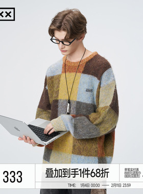 INXX复古慵懒杂花长毛马海毛毛衣男女同款潮流英伦格子针织衫