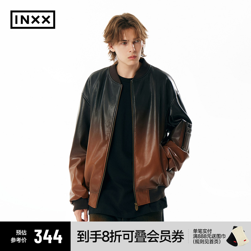 INXXAPYD 复古渐变PU皮外套男女同款个性时尚做旧棉服夹克潮