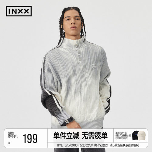 明星同款 INXX APYD 美式小高领套头毛衣针织衫男黑白撞色上衣