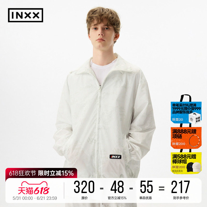 INXX时尚潮牌满版印花外套男女同款休闲宽松运动风立领上衣